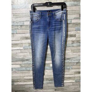 Women’s Aqua Denim Jeans Skinny Leg Medium Wash Silver Stripe Size 27